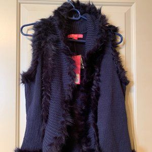 Lilly Pulitzer Navy TRINETTE faux fur vest M NWT